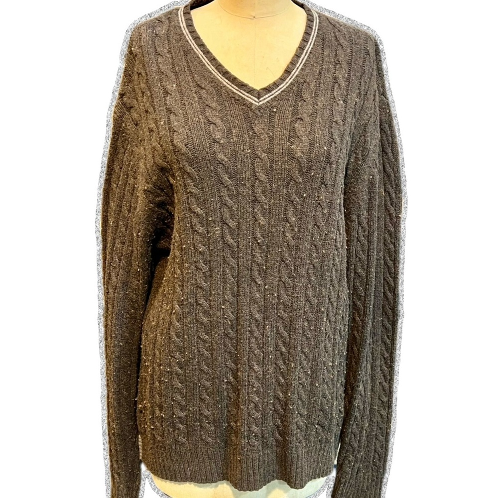 Gap earthy woodsy nubby wool sweater cable knitt v-neck men’s oversized cozy y2k